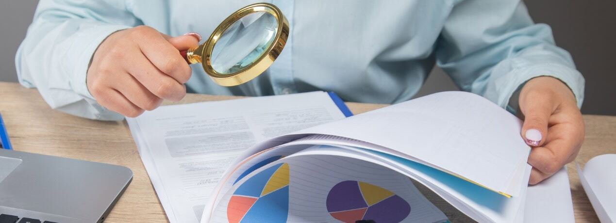 Auditor analizând documente financiare în cadrul unui audit fiscal - Pluxee IMM Connect